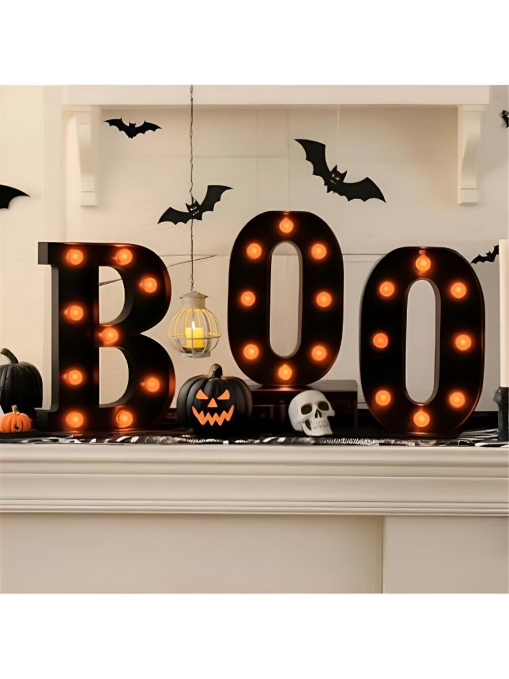 Halloween Decorations Indoor – “Boo” LED Marquee Light Up Letters Sign, Vintage
